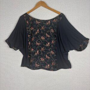 TINY Anthropologie Top Womens M Reeves Bird Print Blue Drapey Boho Chic
